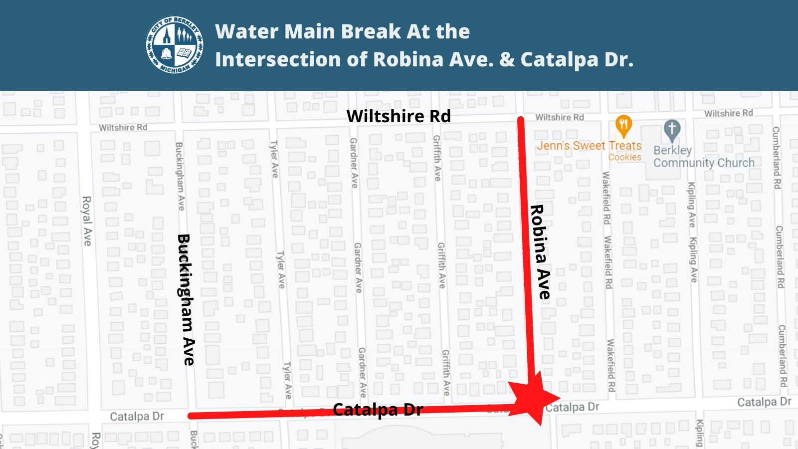 Water Main Break Map_Robina & Catalpa